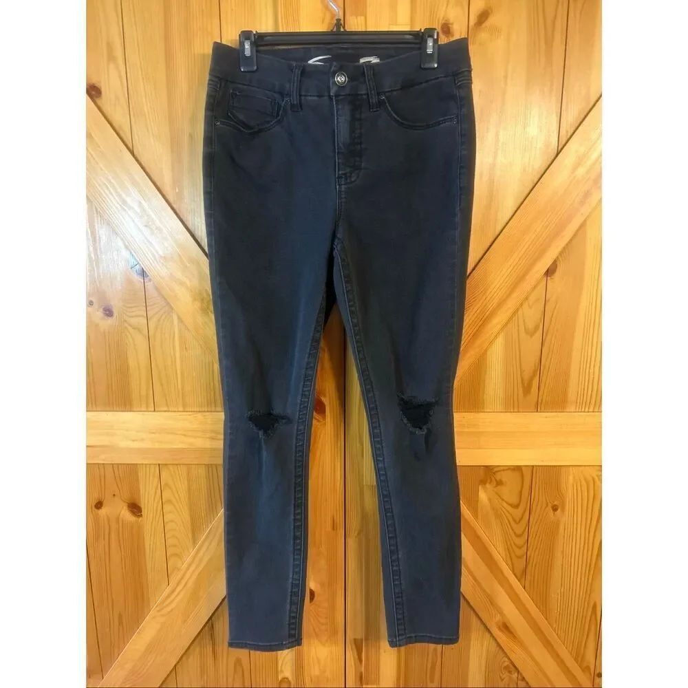 Seven7 Jeans Womens 8 Black Distressed Tummyless High Rise Skinny Stretch (5849)